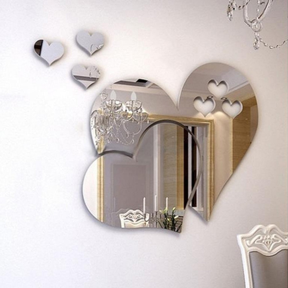 3D Heart-shaped Acrylic Wall Stickers Self-adhesive Mirror