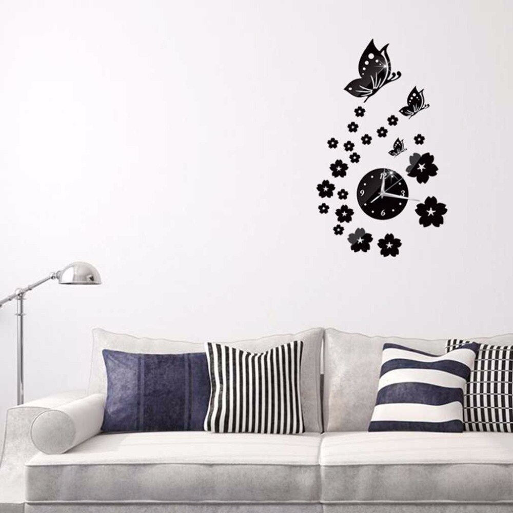 Mirror Wall Stickers 3D Clock Butterfly - Mel Patel