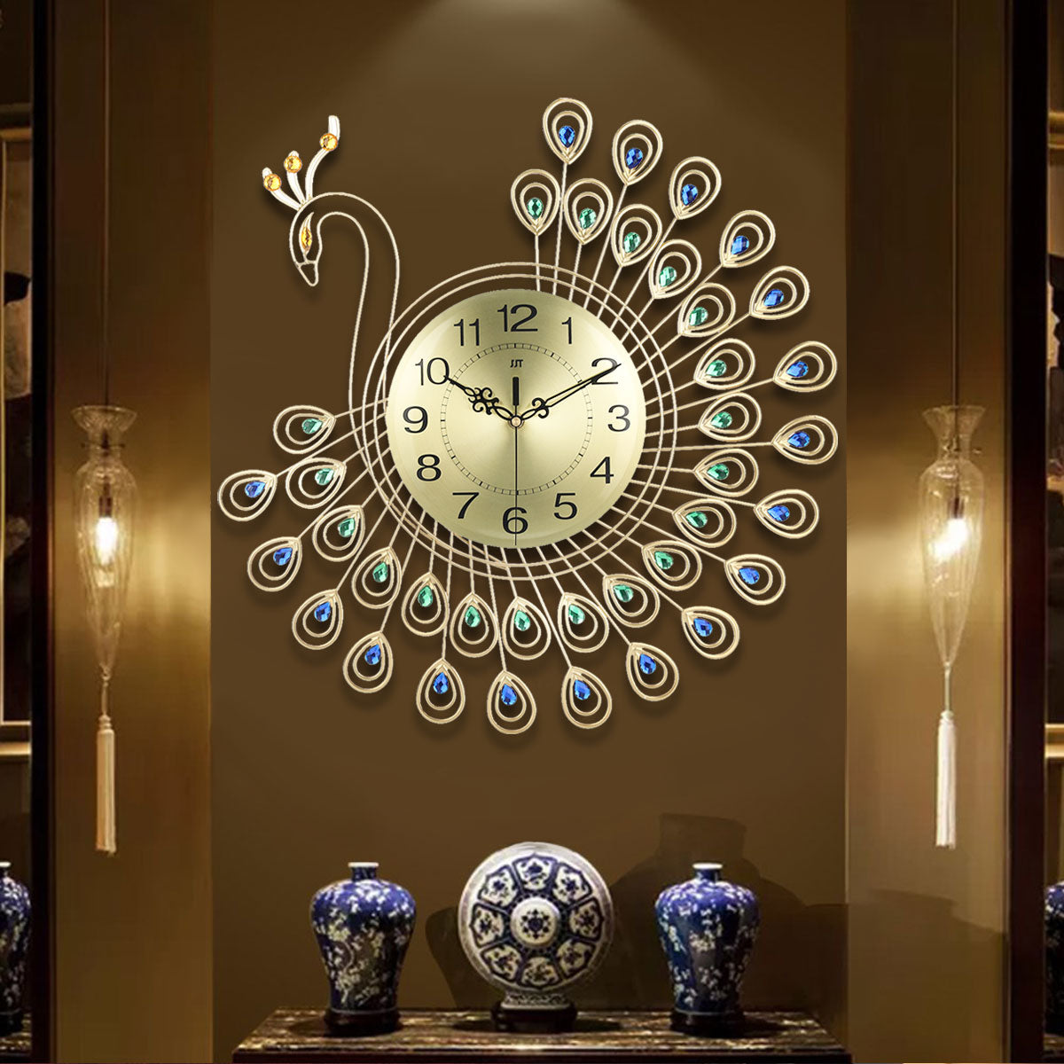 Large 3D Diamond peacock Wall Clock - Mel Patel