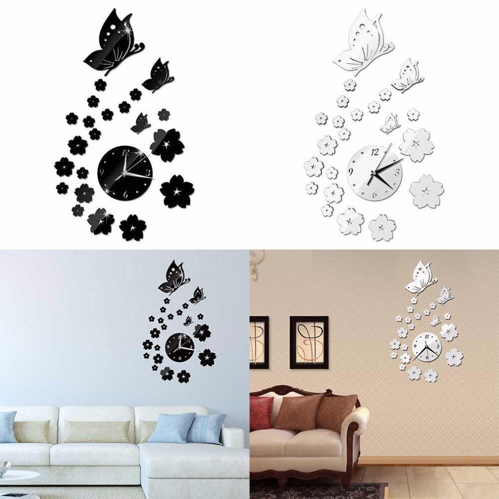 Mirror Wall Stickers 3D Clock Butterfly - Mel Patel