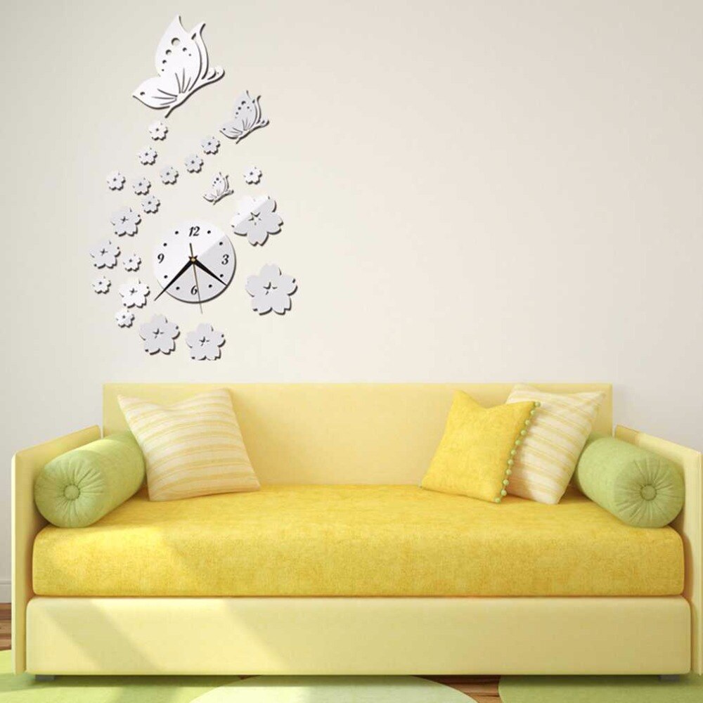 Mirror Wall Stickers 3D Clock Butterfly - Mel Patel