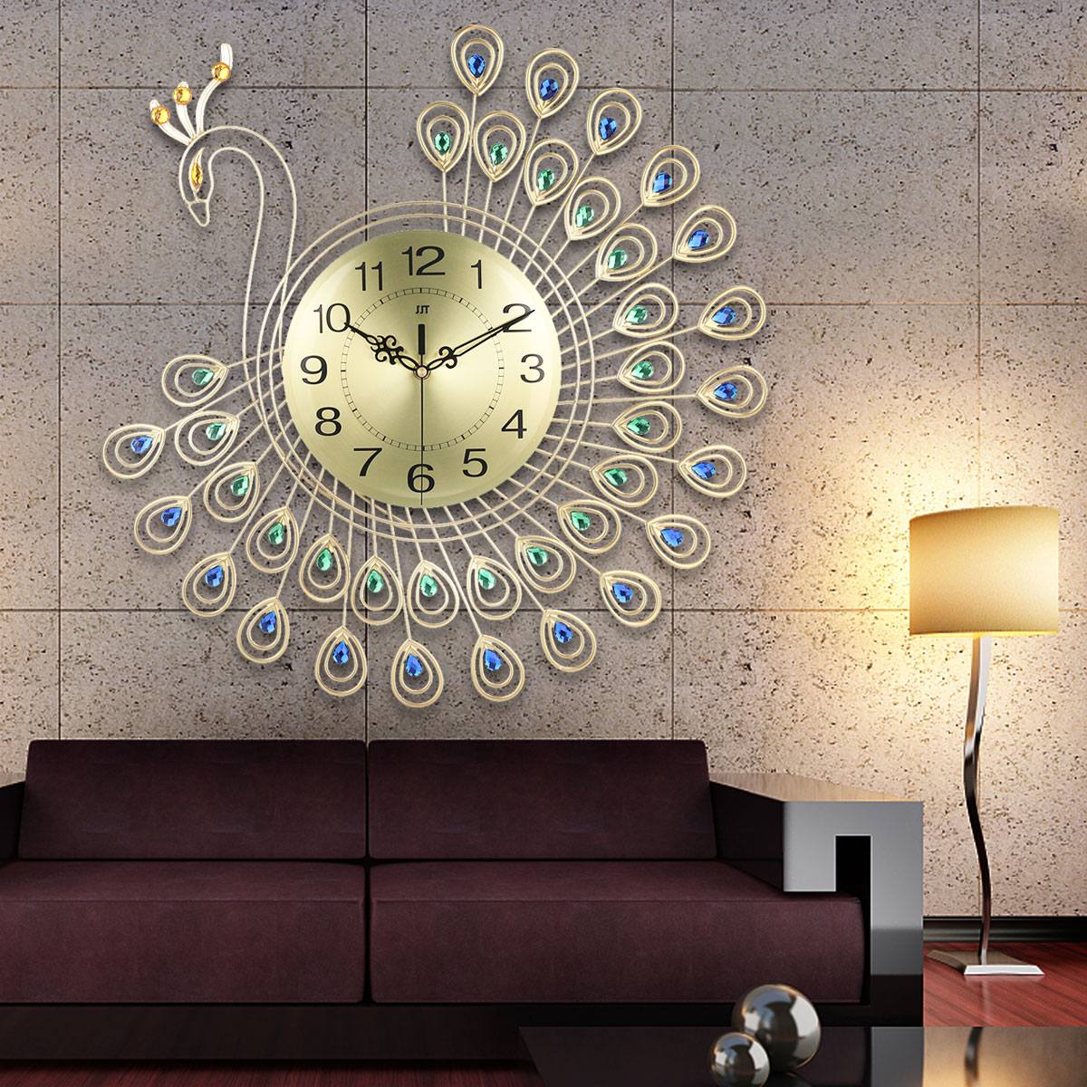 Large 3D Diamond peacock Wall Clock - Mel Patel