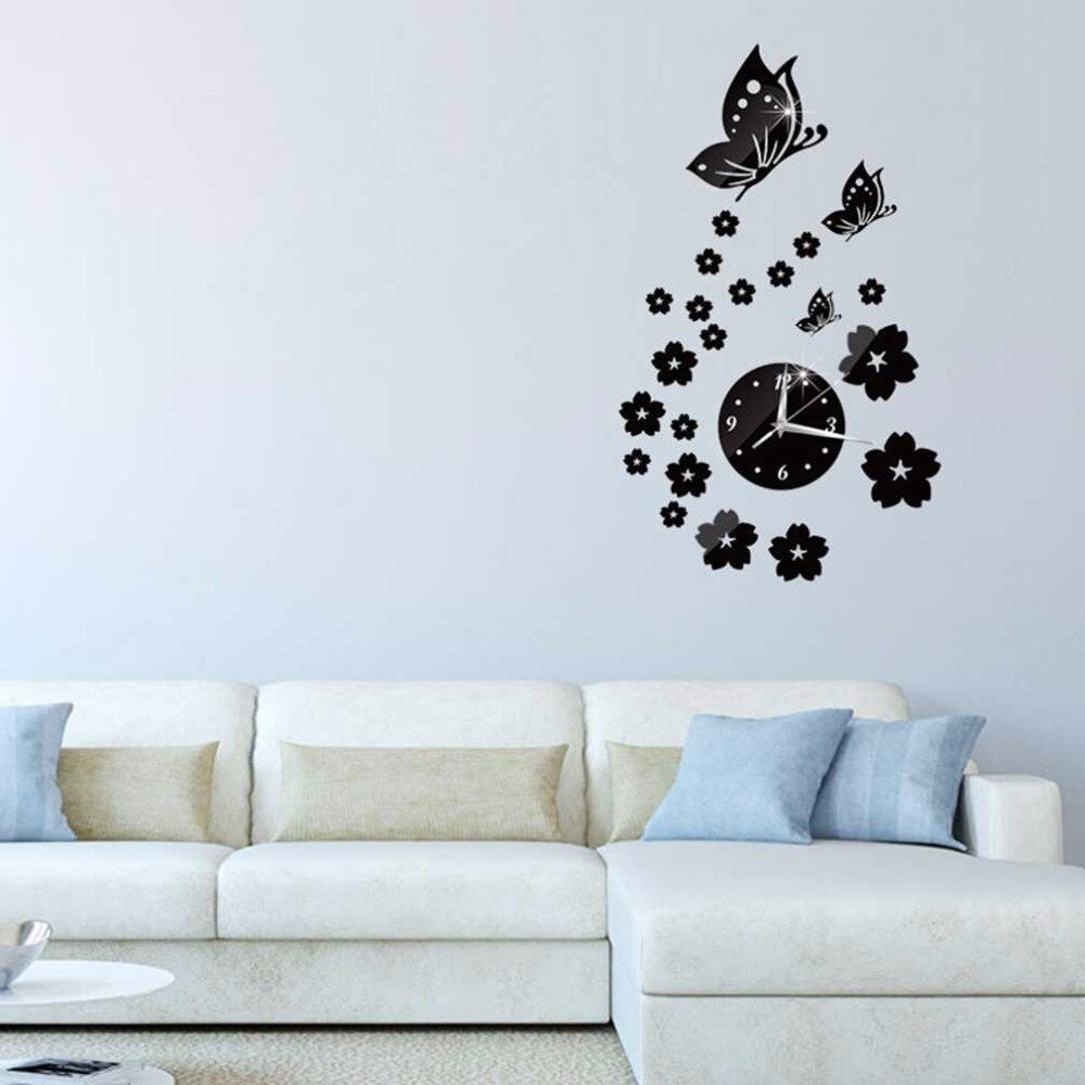 Mirror Wall Stickers 3D Clock Butterfly - Mel Patel