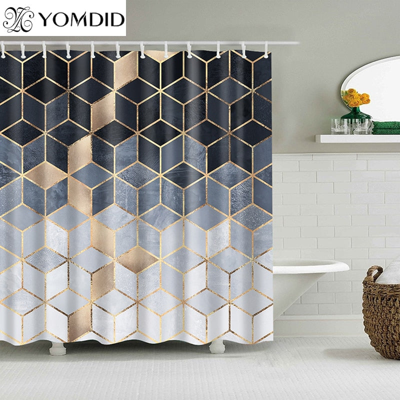 YOMDID Marble Pattern Bath curtain Waterproof Shower Curtains Geometric Bath Screen Printed Curtain for Bathroom Gift Navidad