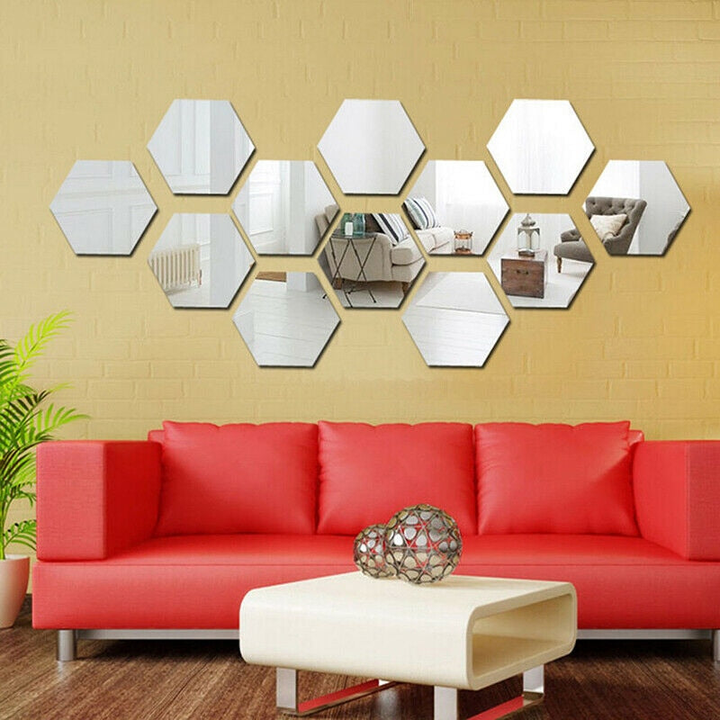 12pcs Hexagonal Stereo Mirror Wall Stickers Aisle Personality Living Room Background Wall Home Decoration Stickers