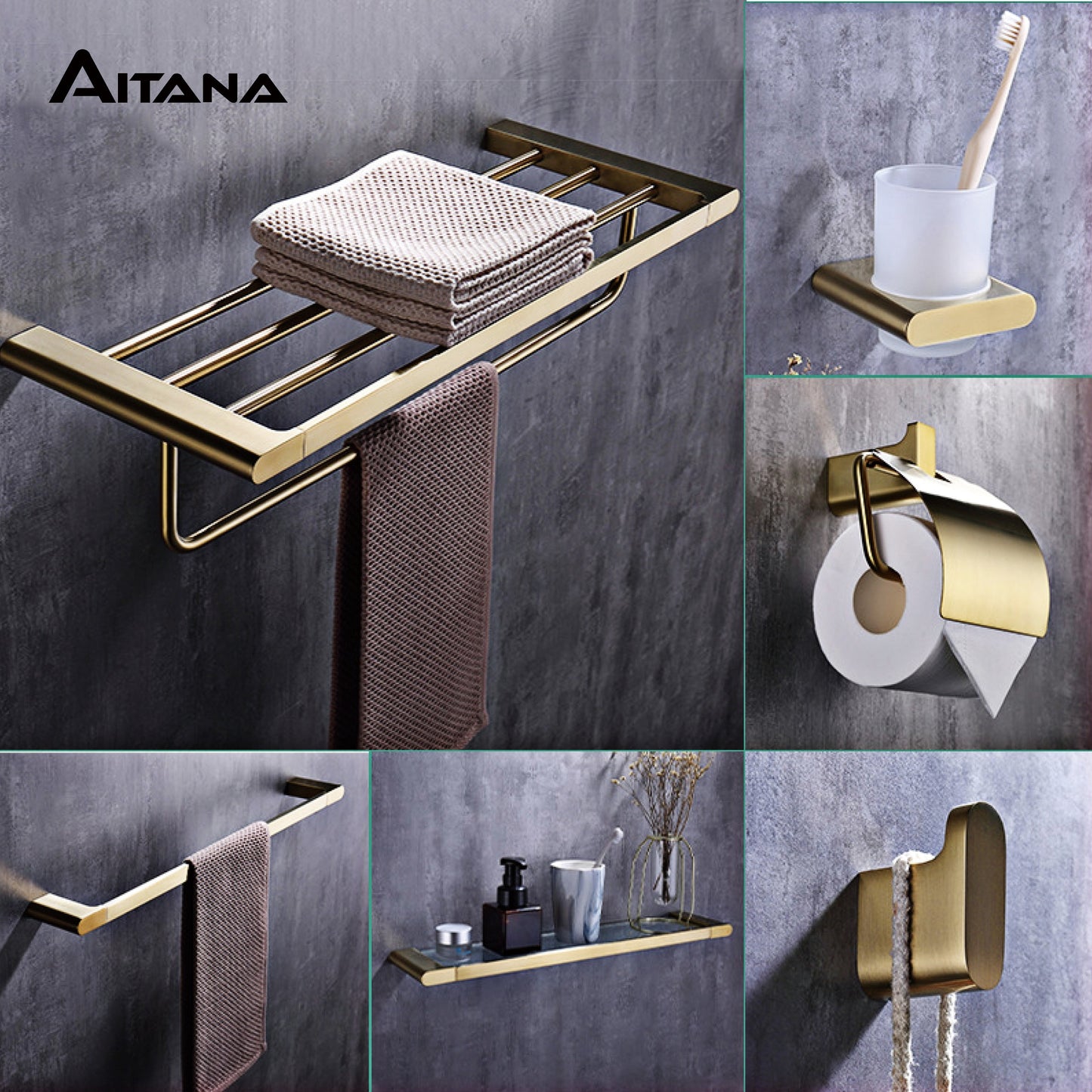 304 stainless steel brushed gold bath towel rack towel rack storage rack hardware bathroom bathroom Hotel Pendant Set