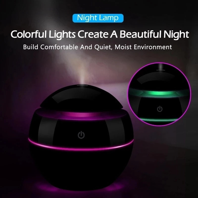 Air Humidifier Ultrasonic USB Aroma Diffuser Wood Grain LED Night Light Electric Essential Oil Diffuser Aromatherapy Bedroom