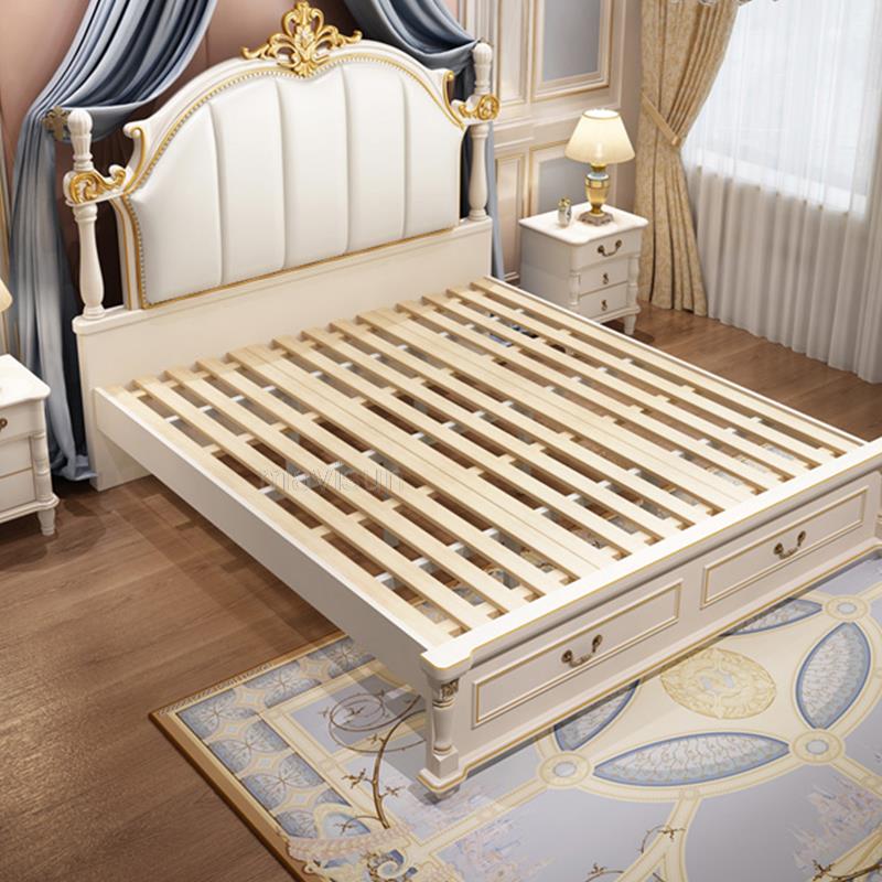 Household Bedroom Furniture Set Luxury King Size American Princess Bed Girl Liked Antique Solid Wood Carved Master Bed 1.8M