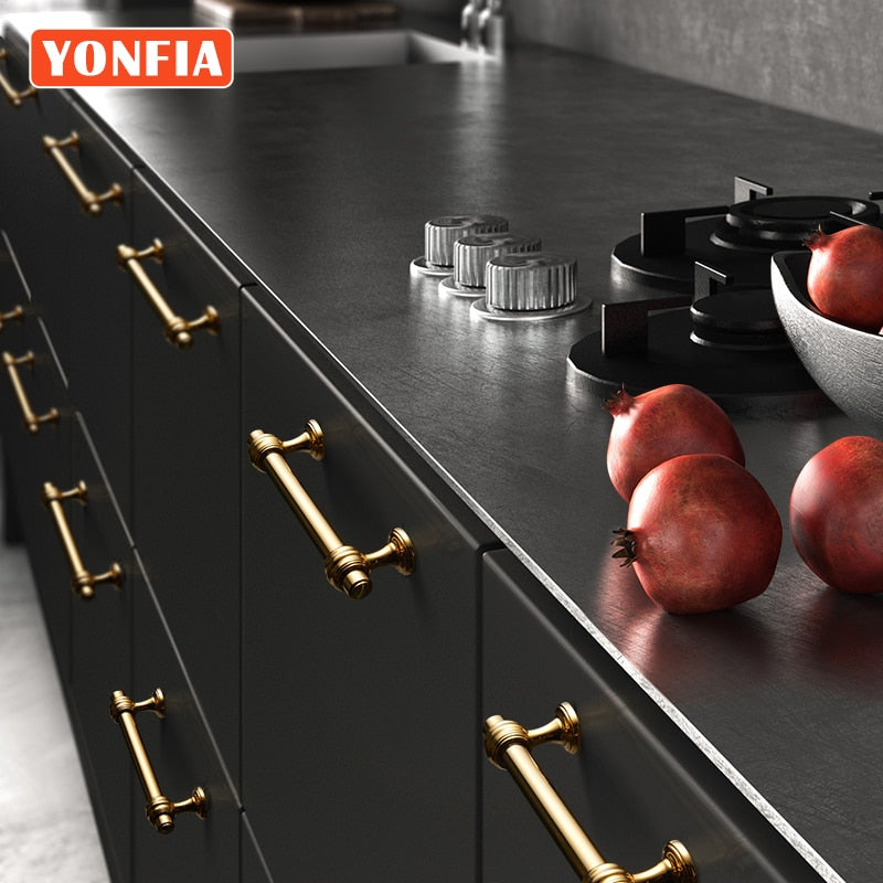 YONFIA 3644 New Luxury Modern PVD Gold Dresser Kitchen Cabinet Handles Knob Pull Cupboard Wardrobe Furniture Handle for Cabinet