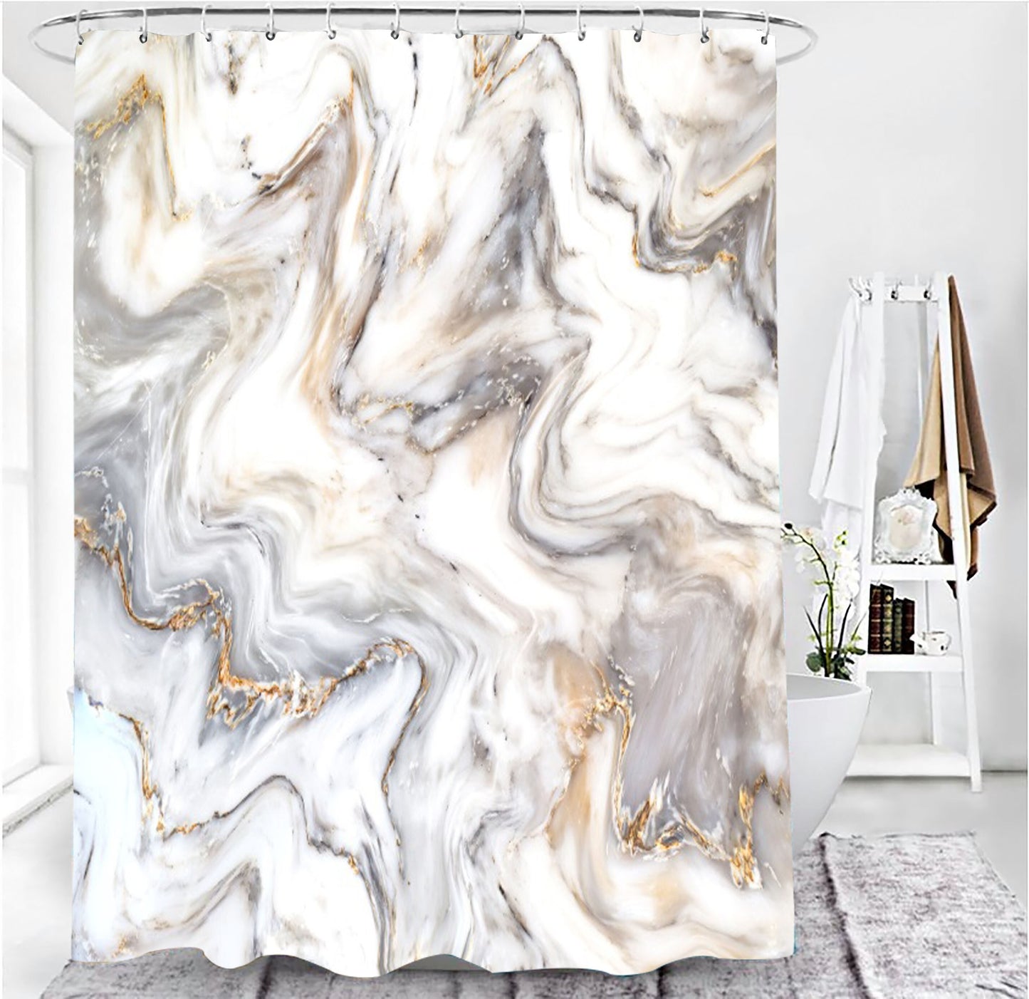 Marble White Shower Curtain Set with Non Slip Rug Bath Mat Carpet Modern Bathroom Curtains Toilet Lid Cover Home Decoration