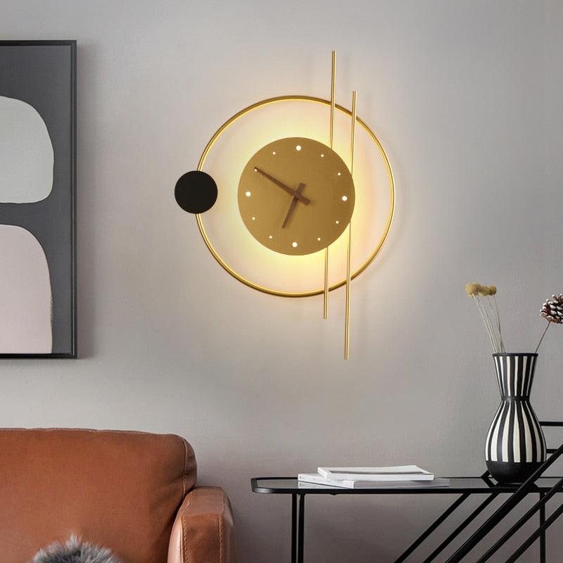 Hot sale Nordic LED Wall Lamps Art Clock Design Wall Sconce Creative Aisle Bedroom Living Room Background Wall Decor Wall Light