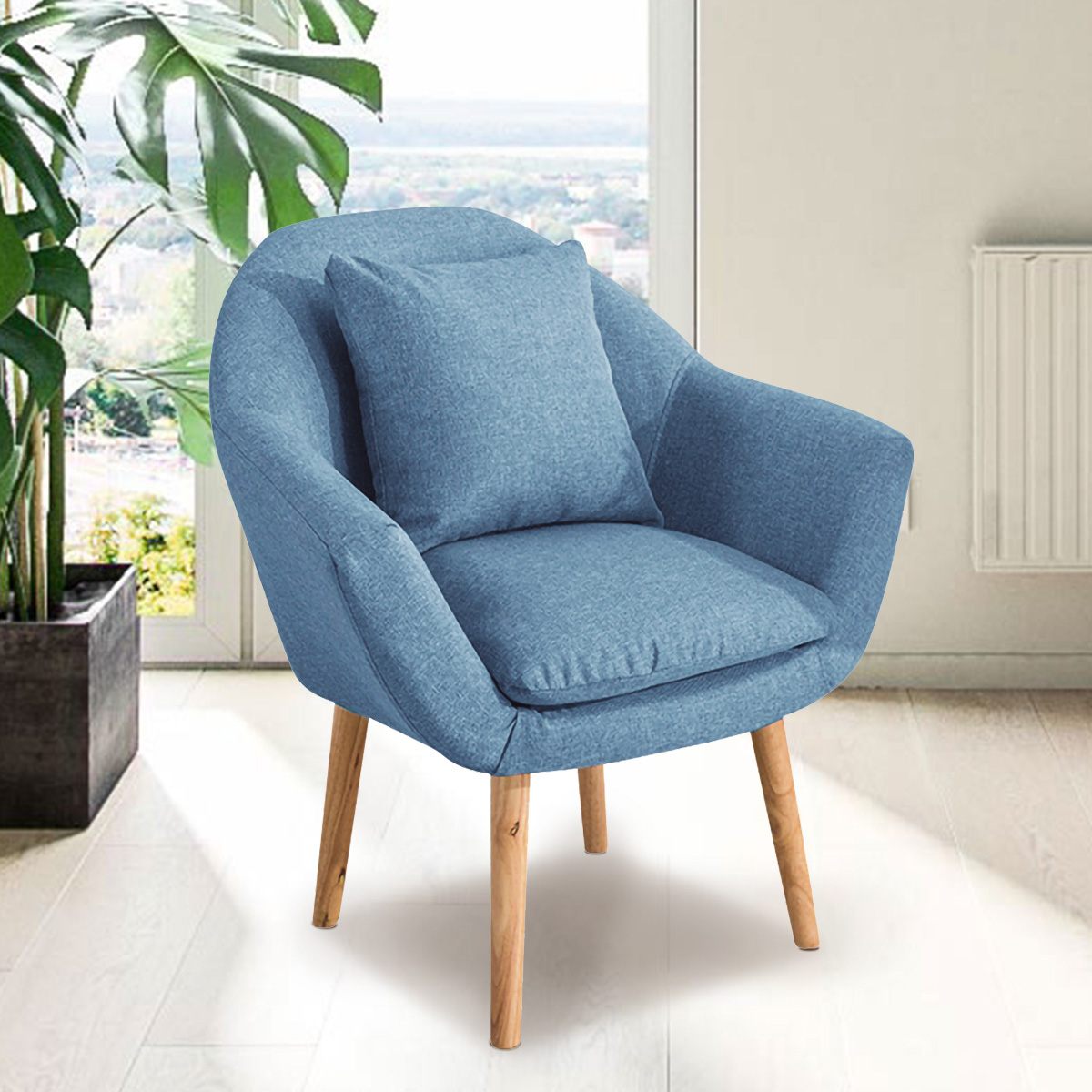 Nordic Style Single Sofa Chair Cotton Linen Upholstered Arm Chair with Pillow Chaise Lounge Living Room Sofas Seat Cushion