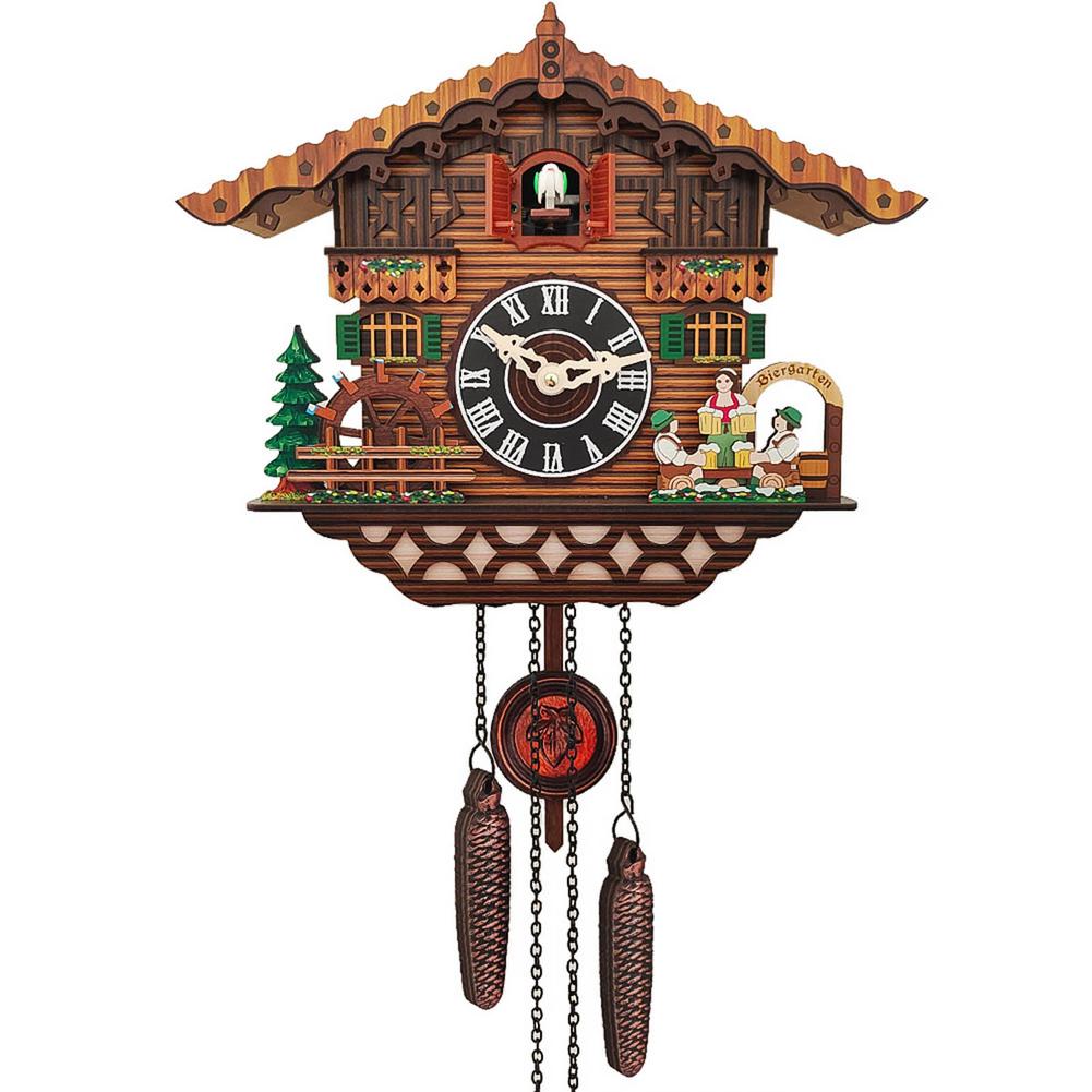 Large Handcrafted Wood Cuckoo Clock Every Hour Traditional Black Antique Chalet European Style Retro Mechanical House Pendulum