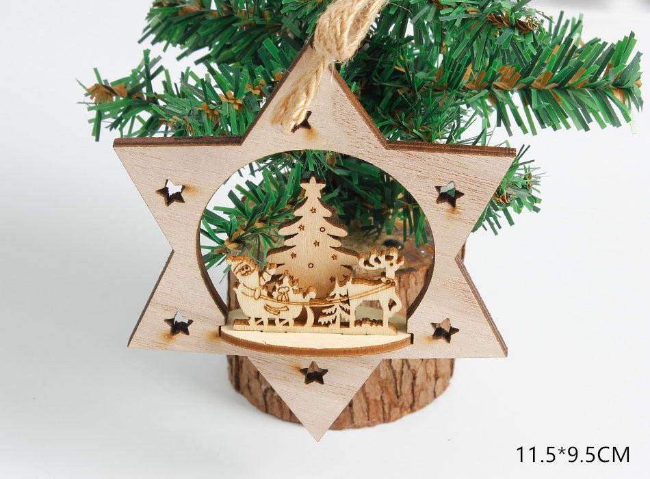 New Year 2023 Natural Xmas Wood Craft Christmas Tree Ornament Wooden Pendant Decoration Noel Decora Adornos De Navidad 2022 Gift