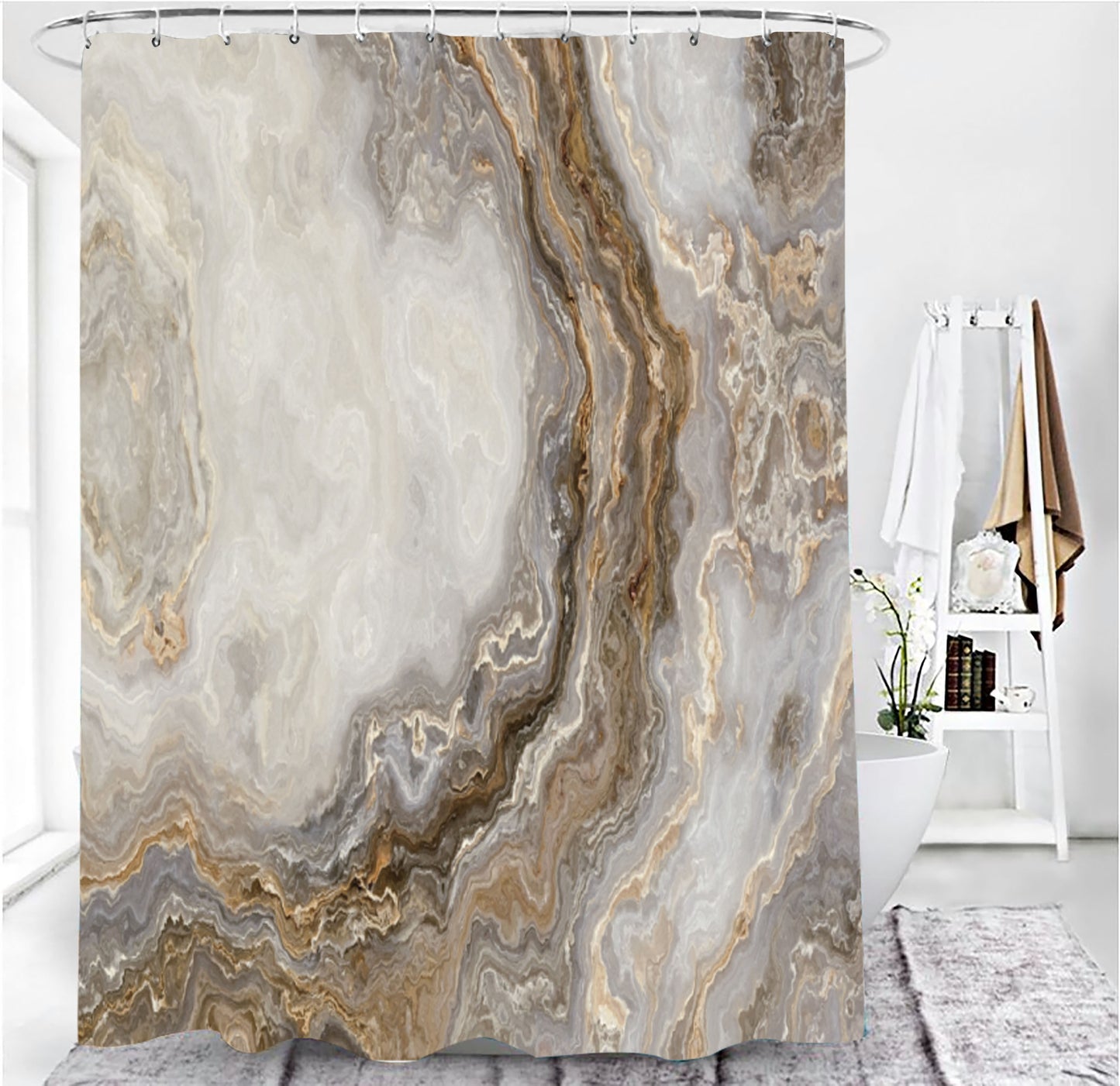 Marble White Shower Curtain Set with Non Slip Rug Bath Mat Carpet Modern Bathroom Curtains Toilet Lid Cover Home Decoration