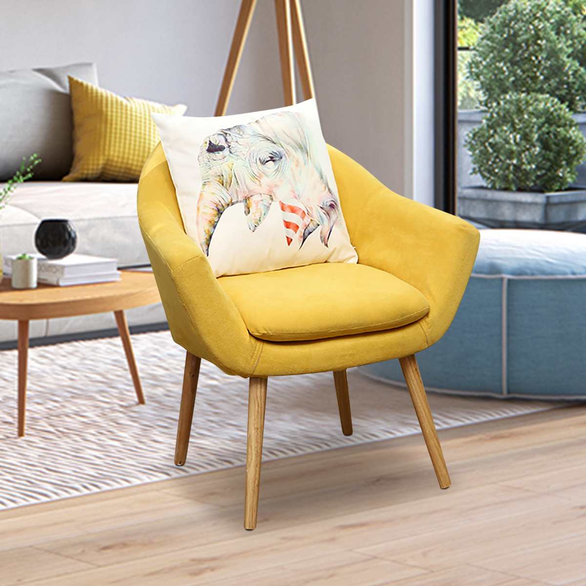 Nordic Style Single Sofa Chair Cotton Linen Upholstered Arm Chair with Pillow Chaise Lounge Living Room Sofas Seat Cushion