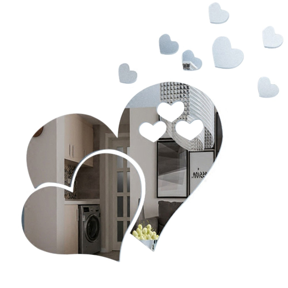 3D Heart-shaped Acrylic Wall Stickers Self-adhesive Mirror