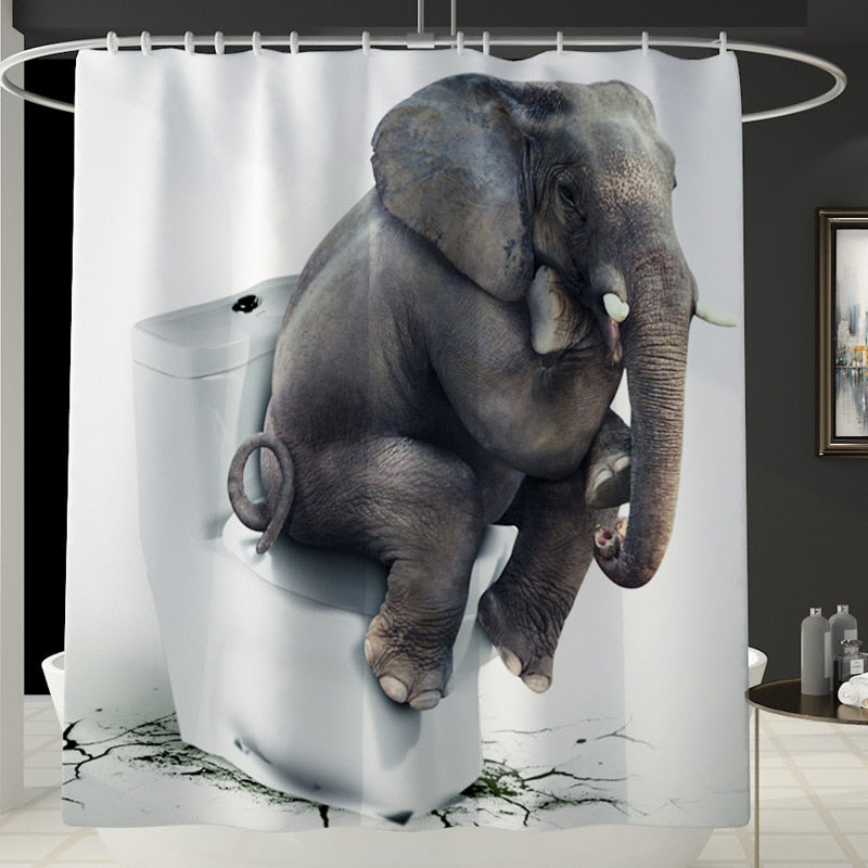 3D Elephant Print Bathroom Sets Ocean Dolphin Deep Sea Shower Curtain With 12 Hooks Pedestal Rug Lid Toilet Cover Bath Mat Set