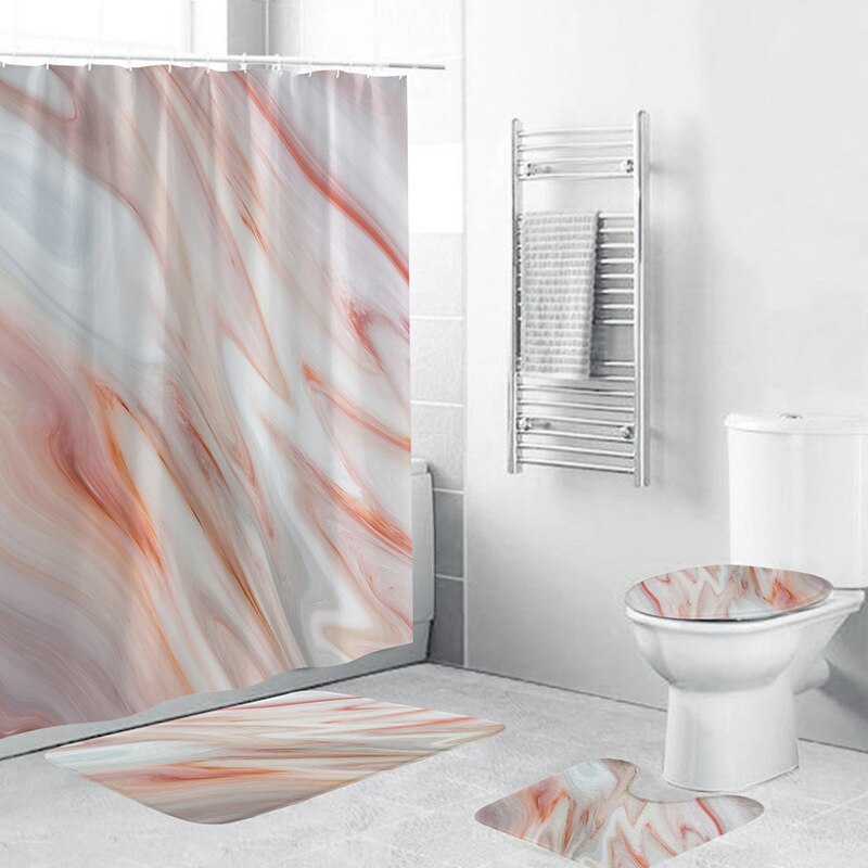 Marble White Shower Curtain Set with Non Slip Rug Bath Mat Carpet Modern Bathroom Curtains Toilet Lid Cover Home Decoration