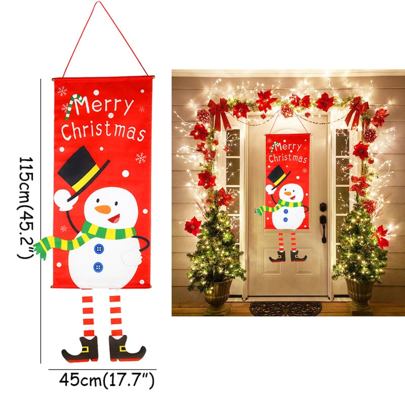 Outdoor Christmas Porch Signs Hanging Door Banner Decorative Flags Ornament Merry Christmas Navidad Natal New Year 2022 Gift