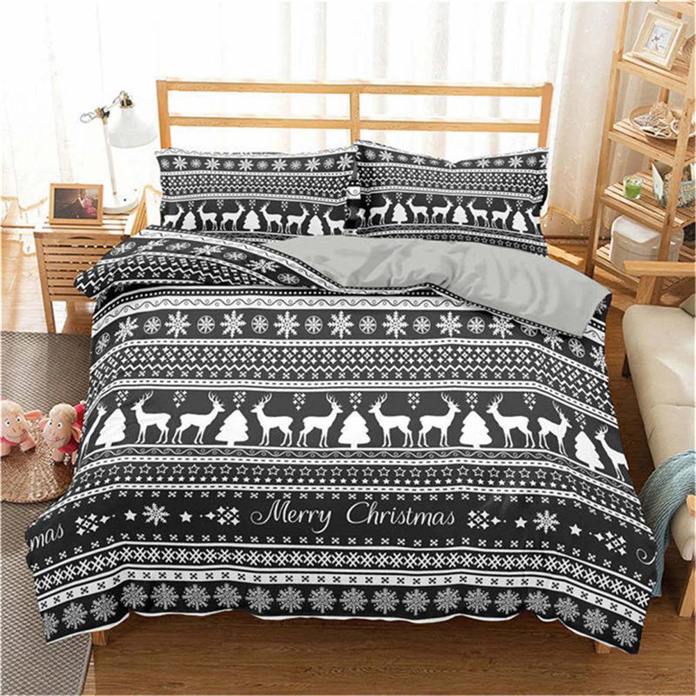 Homesky 3D Merry Christmas Bedding Set Duvet Cover Red Elk Comforter Bed Set Gifts Queen King Size