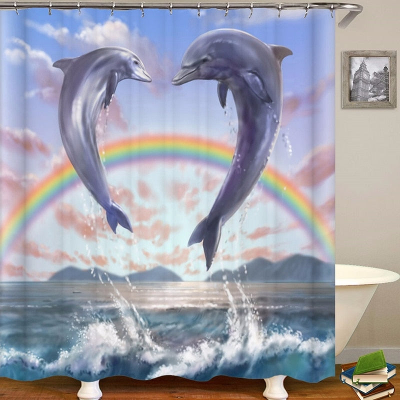 3D Elephant Print Bathroom Sets Ocean Dolphin Deep Sea Shower Curtain With 12 Hooks Pedestal Rug Lid Toilet Cover Bath Mat Set