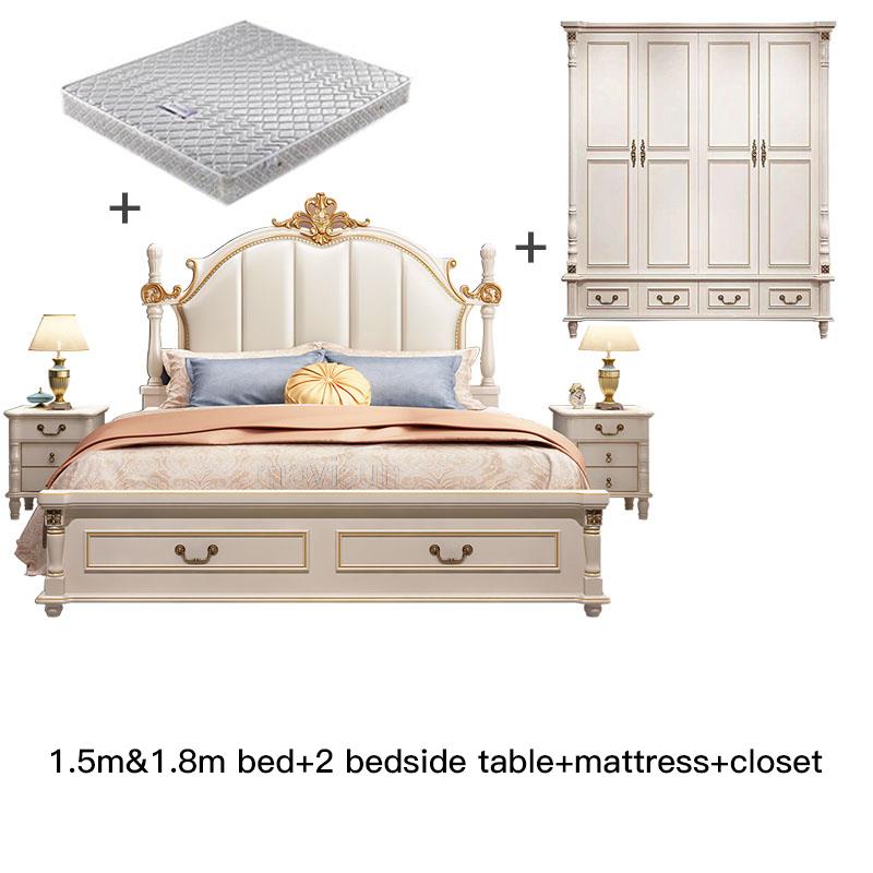 Household Bedroom Furniture Set Luxury King Size American Princess Bed Girl Liked Antique Solid Wood Carved Master Bed 1.8M