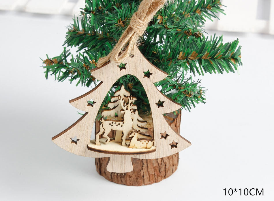 New Year 2023 Natural Xmas Wood Craft Christmas Tree Ornament Wooden Pendant Decoration Noel Decora Adornos De Navidad 2022 Gift