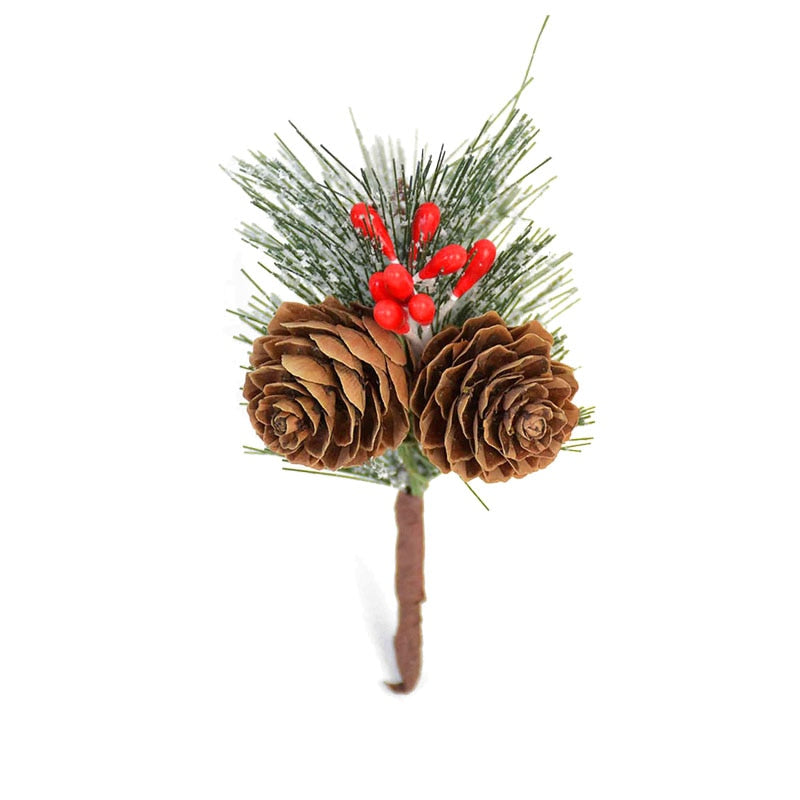 5pcs Christmas Pine Cones Ornaments DIY Red Stamen Berrie Branch Xmas Tree Pendant Wedding Christmas Decorations for Home Party