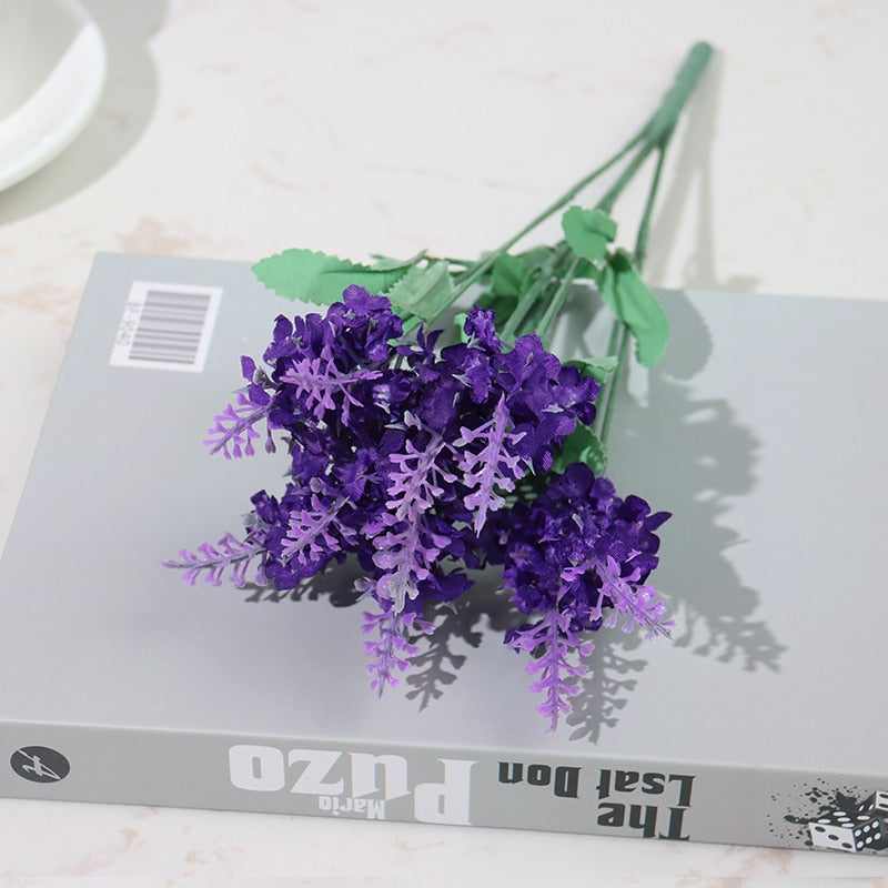 Artificial Flowers Flocked Plastic Lavender Bundle Fake Plants Wedding Bridle Bouquet Indoor Outdoor Home Kitchen Office Table