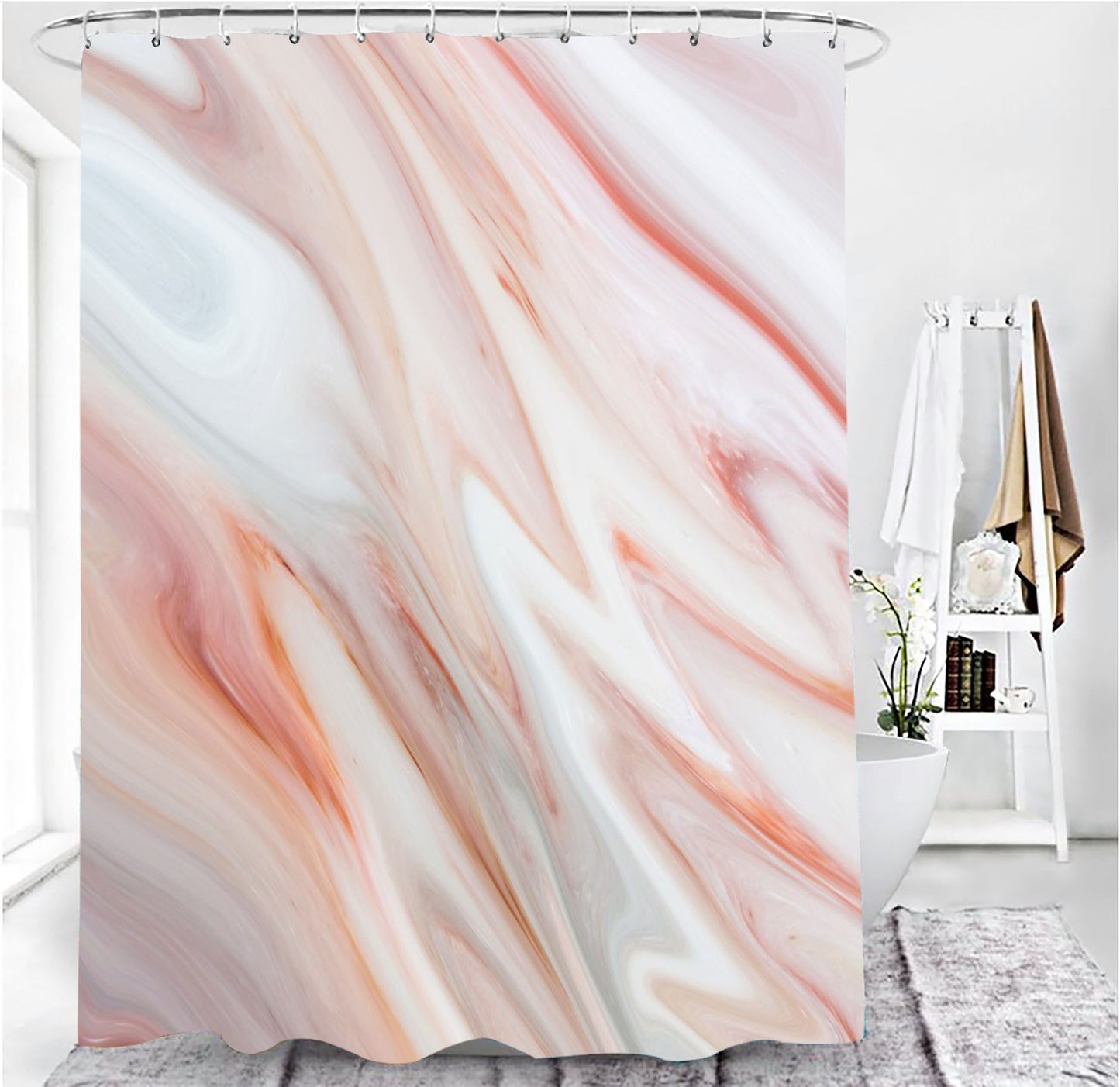 Marble White Shower Curtain Set with Non Slip Rug Bath Mat Carpet Modern Bathroom Curtains Toilet Lid Cover Home Decoration