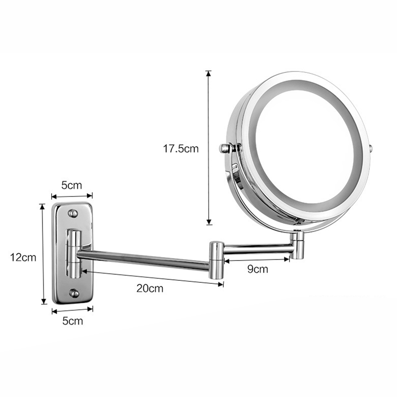 Folding Arm Extend Bathroom Mirror With LED Light 7 Inch Wall Mounted Double Side Smart Cosmetic Makeup Mirrors