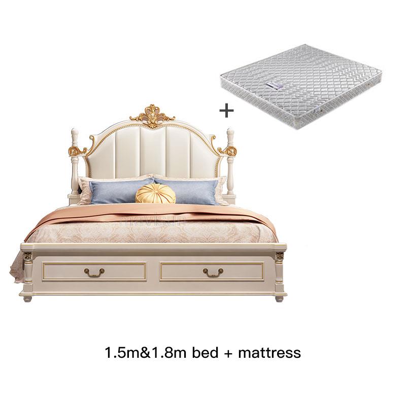 Household Bedroom Furniture Set Luxury King Size American Princess Bed Girl Liked Antique Solid Wood Carved Master Bed 1.8M