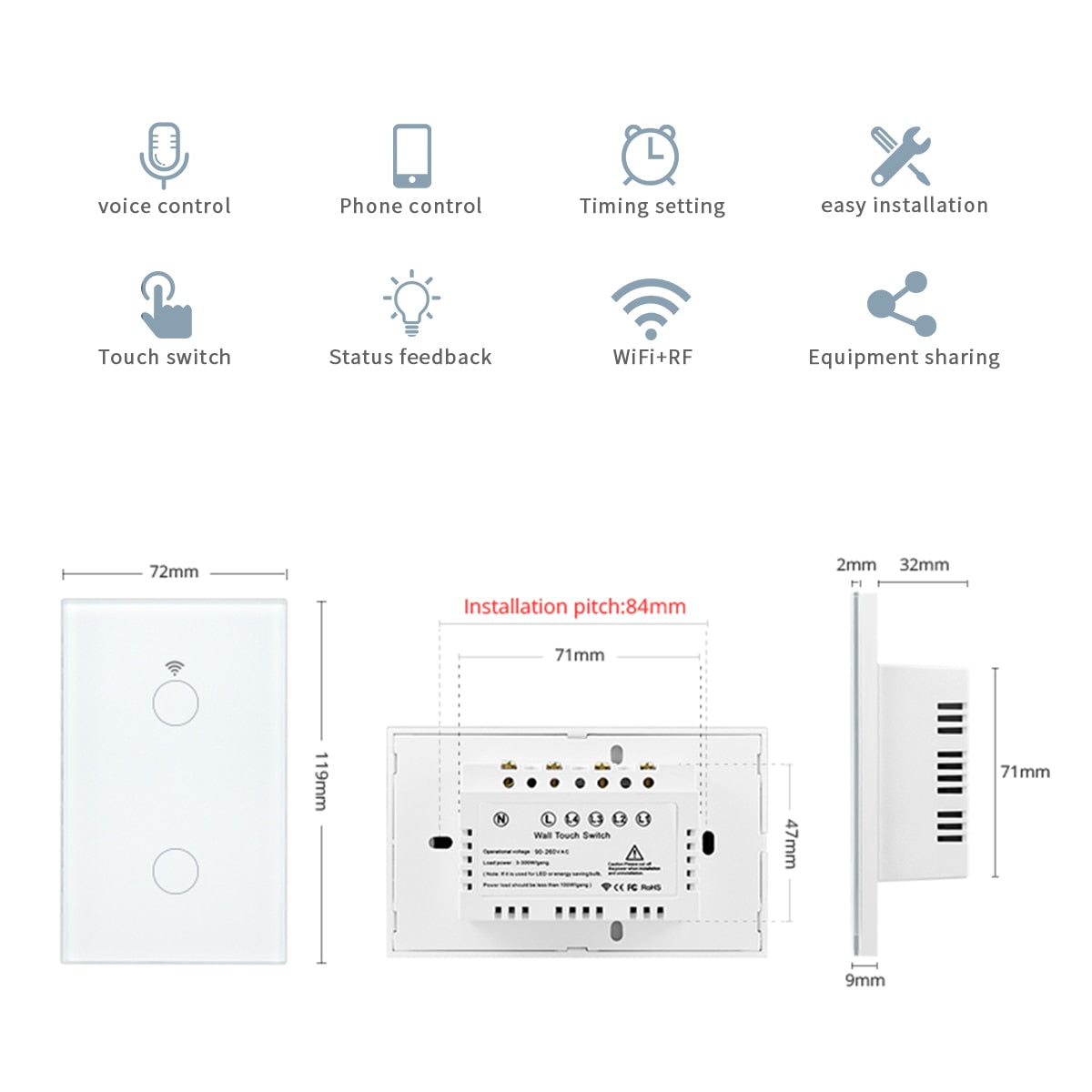 Tuya Smart Life Home House WiFi Wireless Remote Wall Switch Voice Control Touch Sensor LED Light Switches Alexa Google Home 220V