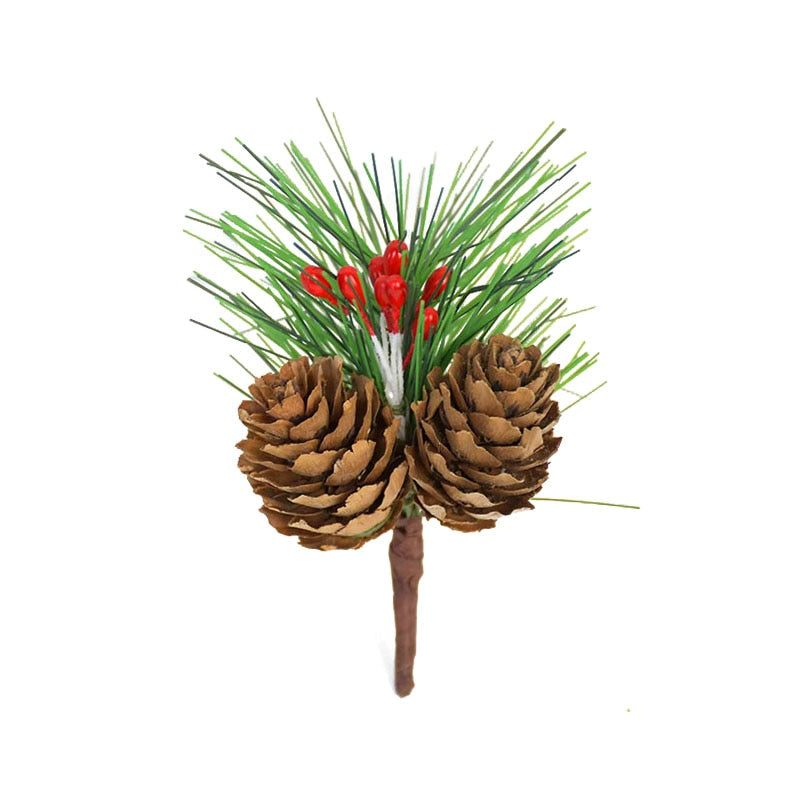 5pcs Christmas Pine Cones Ornaments DIY Red Stamen Berrie Branch Xmas Tree Pendant Wedding Christmas Decorations for Home Party