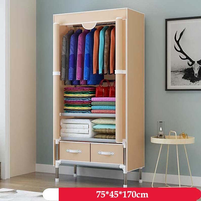 Small Wardrobe Closet Modern Bedroom Furniture Single Dormitory Dustproof Clothing Storage Folding Clothing Closet with Drawer