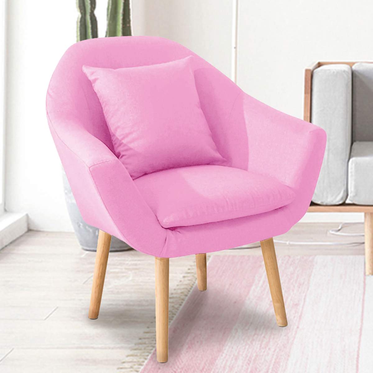 Nordic Style Single Sofa Chair Cotton Linen Upholstered Arm Chair with Pillow Chaise Lounge Living Room Sofas Seat Cushion