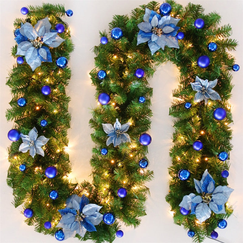 2.7m Luxury Christmas LED Cane Wreath Decoration With Lanterns Green Artificial Christmas Tree Banner Party New Year&#39;s door Wrea