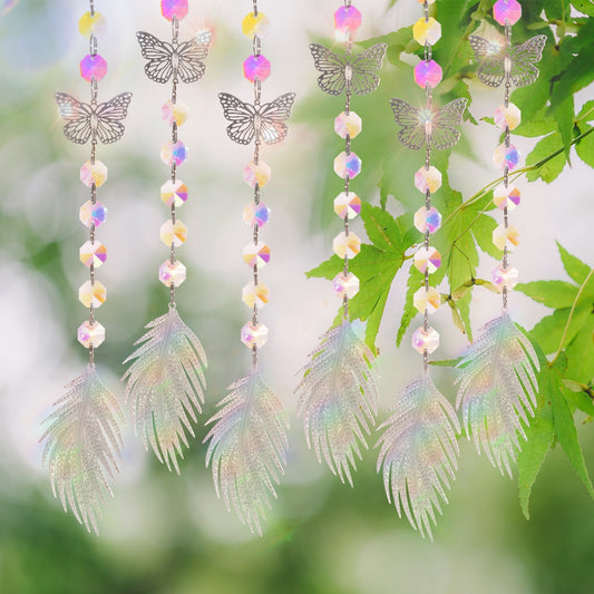 Butterfly Crystal Pendant Color Octagonal Bead Hanging Ornamentsdiy Crystal Sun Catcher Feather Home Room Outdoor Decoration