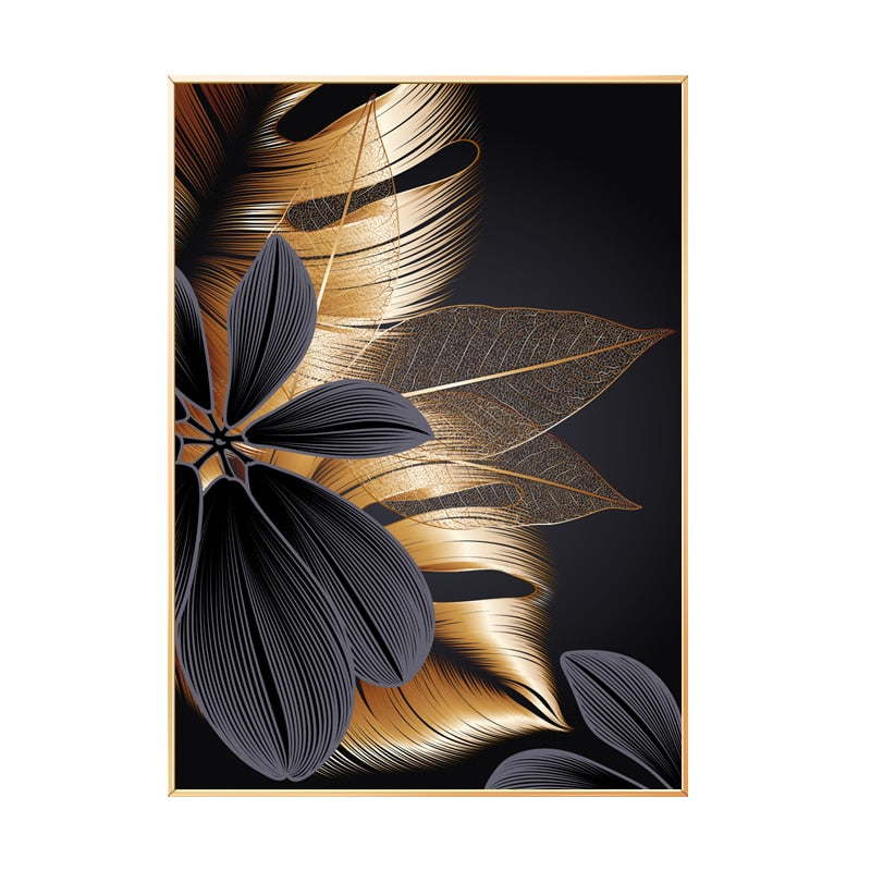 Nordic Black Golden Plant Leaf Canvas Posters Print Modern Abstract Wall Art Painting Decoration Picture Living Room Home Decor