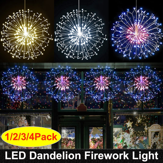 RC Firework LED String Lights Waterproof Copper Wire Fairy Light Hanging Starburst Twinkle Light Dandelion For Christma Home