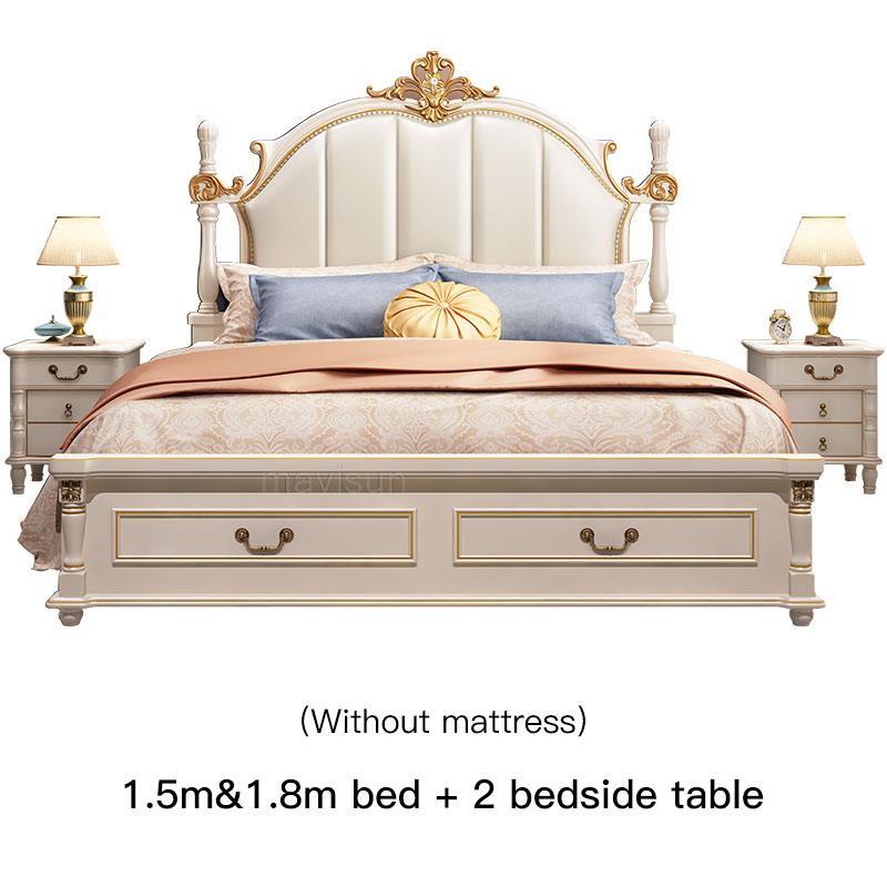 Household Bedroom Furniture Set Luxury King Size American Princess Bed Girl Liked Antique Solid Wood Carved Master Bed 1.8M