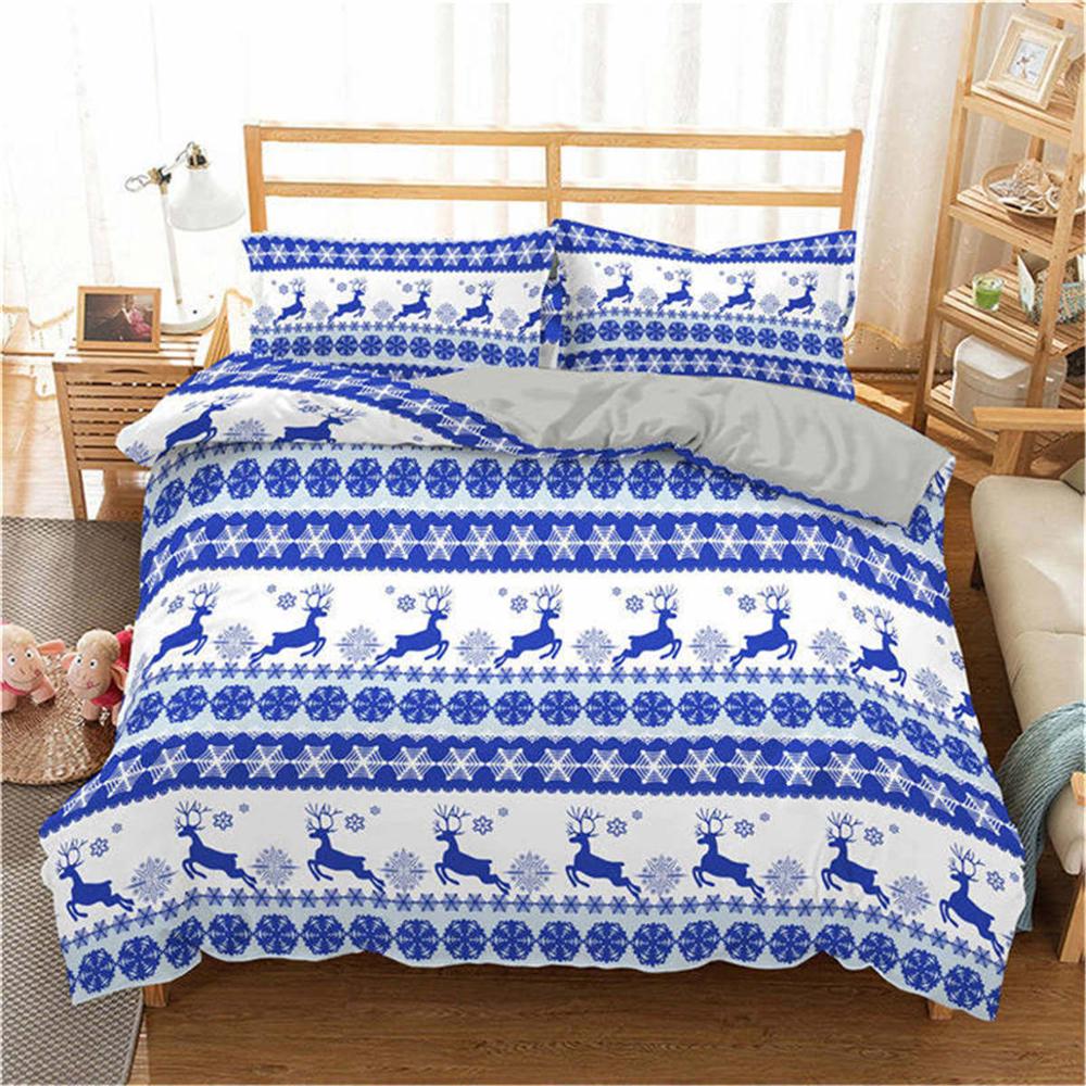 Homesky 3D Merry Christmas Bedding Set Duvet Cover Red Elk Comforter Bed Set Gifts Queen King Size