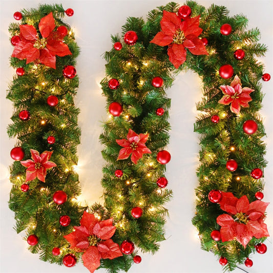 2.7m Luxury Christmas LED Cane Wreath Decoration With Lanterns Green Artificial Christmas Tree Banner Party New Year&#39;s door Wrea