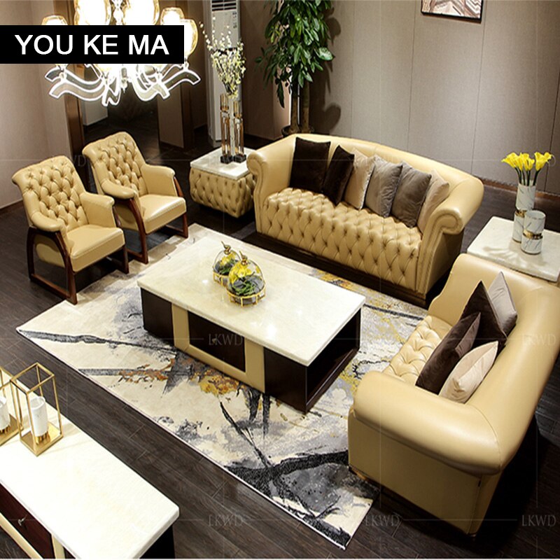 Modern-style leather sofa Villa living room complete apartment elegant new classical123Combination down sofa