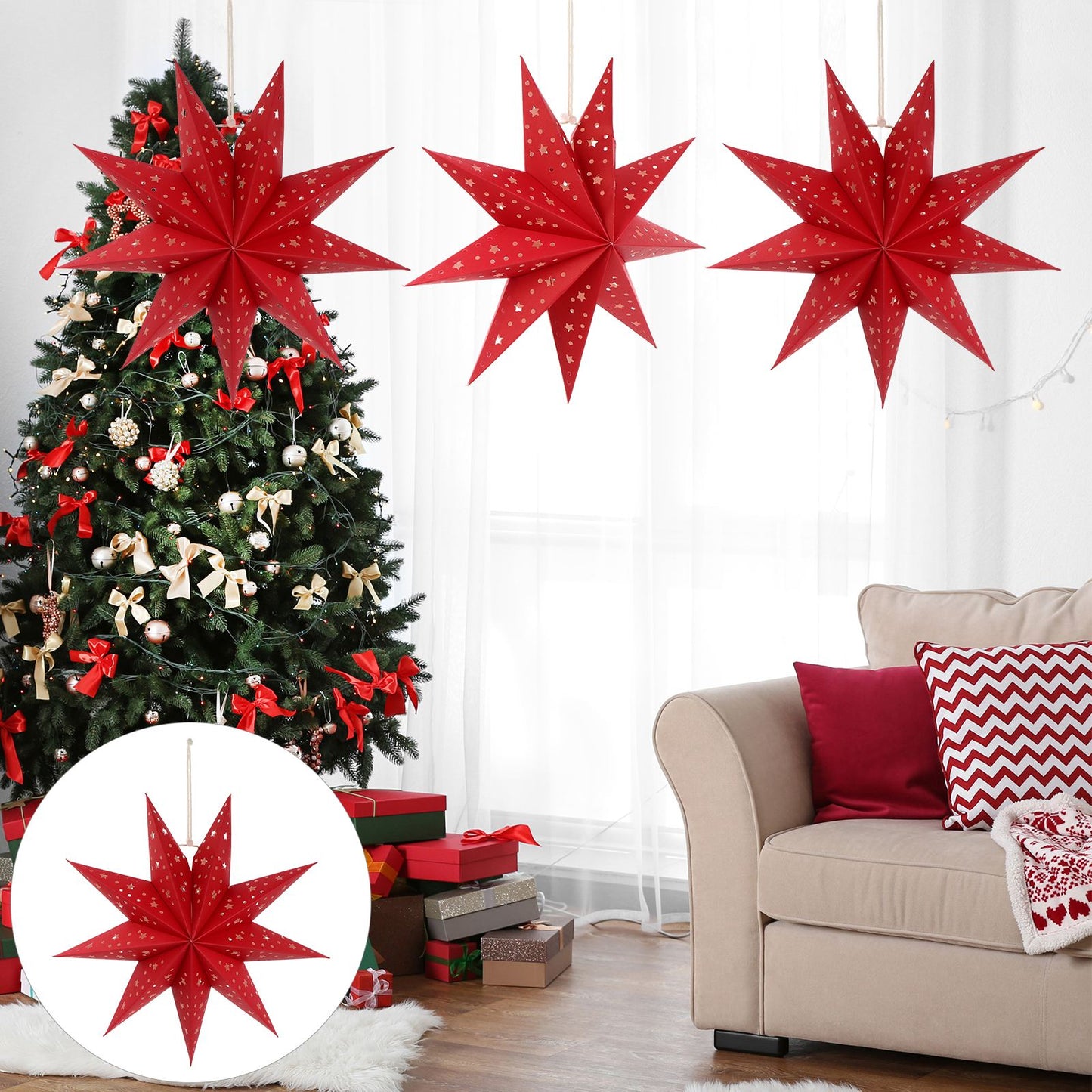 3pcs Christmas Stylish Delicate Chic Paper Lamp Shades Star Lamp Shade Pendants Hanging Pendants Star Lampshades for Christmas