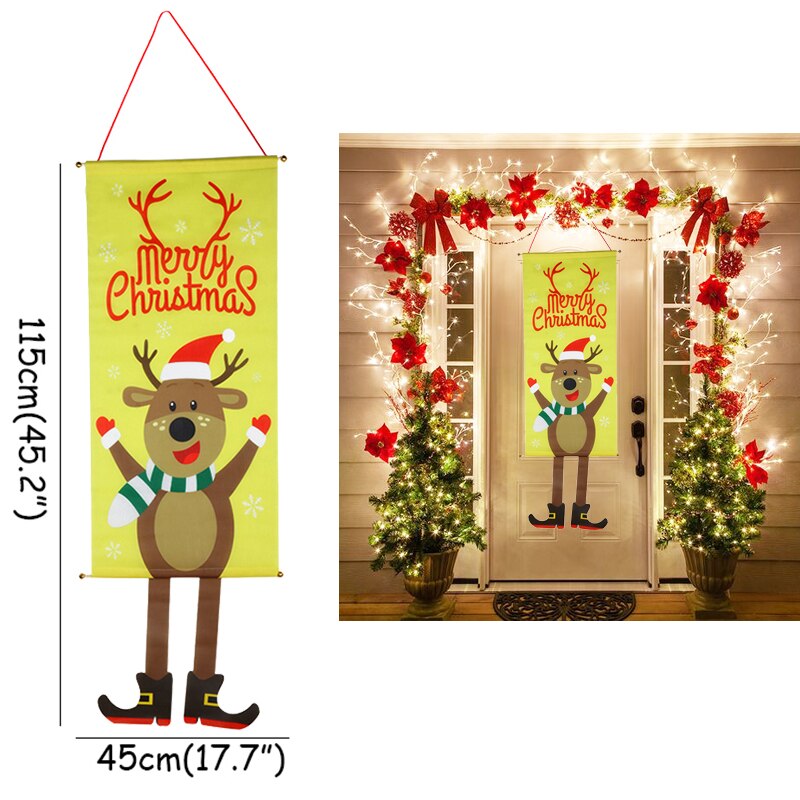 Outdoor Christmas Porch Signs Hanging Door Banner Decorative Flags Ornament Merry Christmas Navidad Natal New Year 2022 Gift