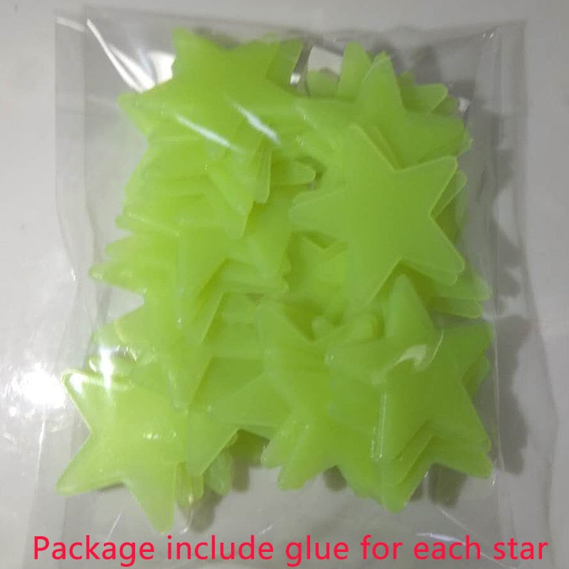 50pcs 3D Stars Glow In The Dark Wall Stickers Luminous Fluorescent Pvc Wall Art Decals For Kids Bedroom Ceiling Home Decoration