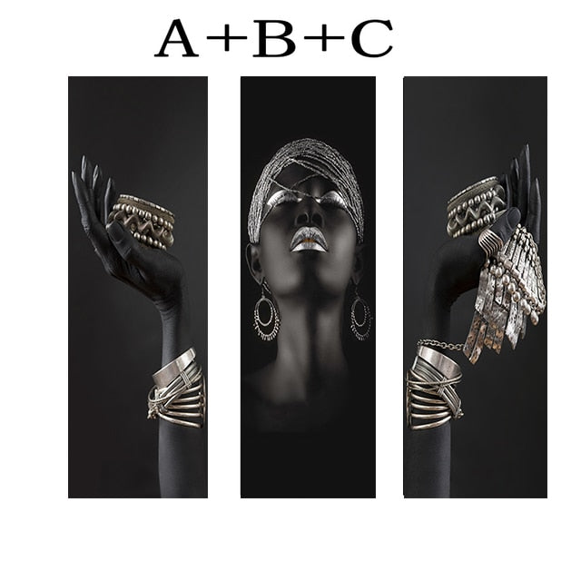 African woman wall art painting art posters and prints big black woman holding gold jewelry canvas picture home decor