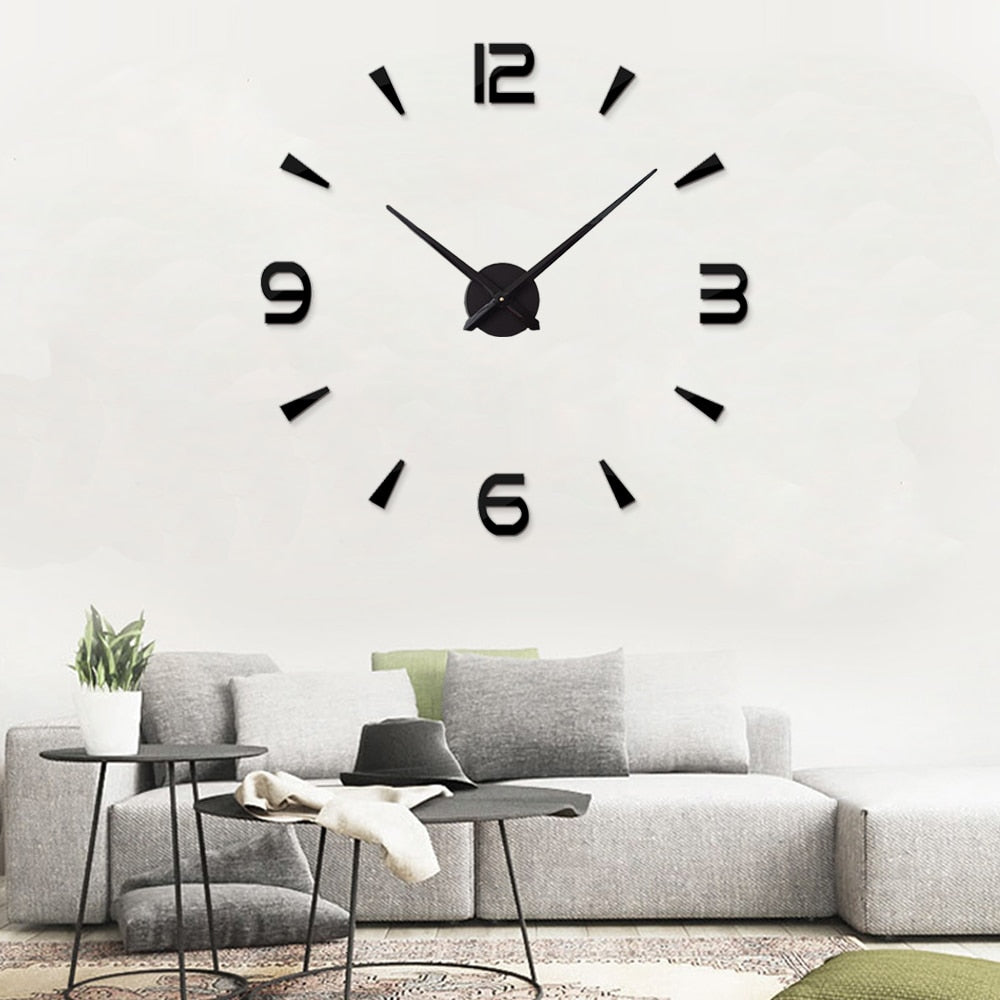 Large Wall Clock Quartz 3D DIY Big Watch Decorative Kitchen Clocks Acrylic Mirror Sticker Oversize Wall Clocks Home Letter Decor